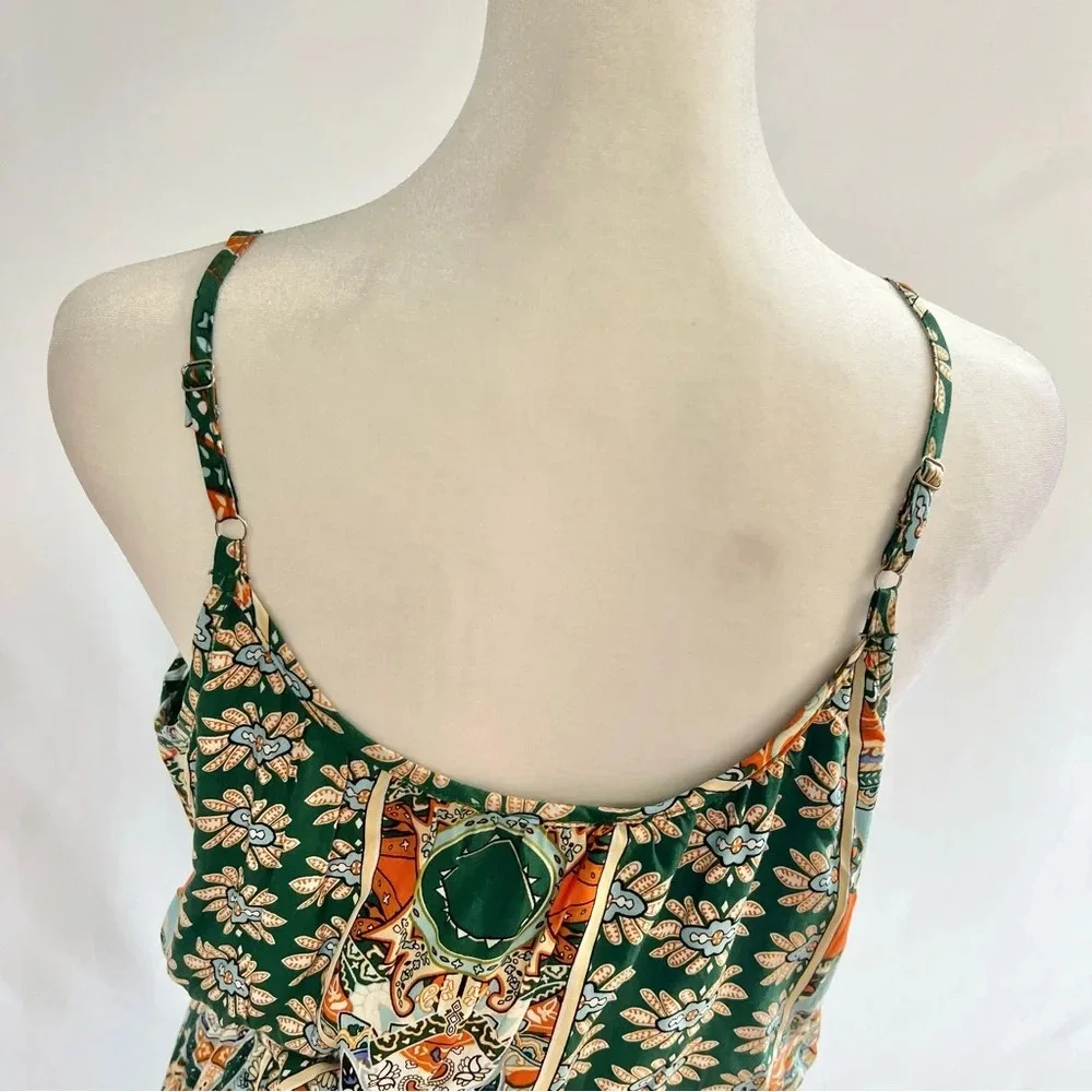NWT Fashion Green Orange Paisley Bohemian Hippie Casual Dress Women Size Medium - Picture 10 of 14